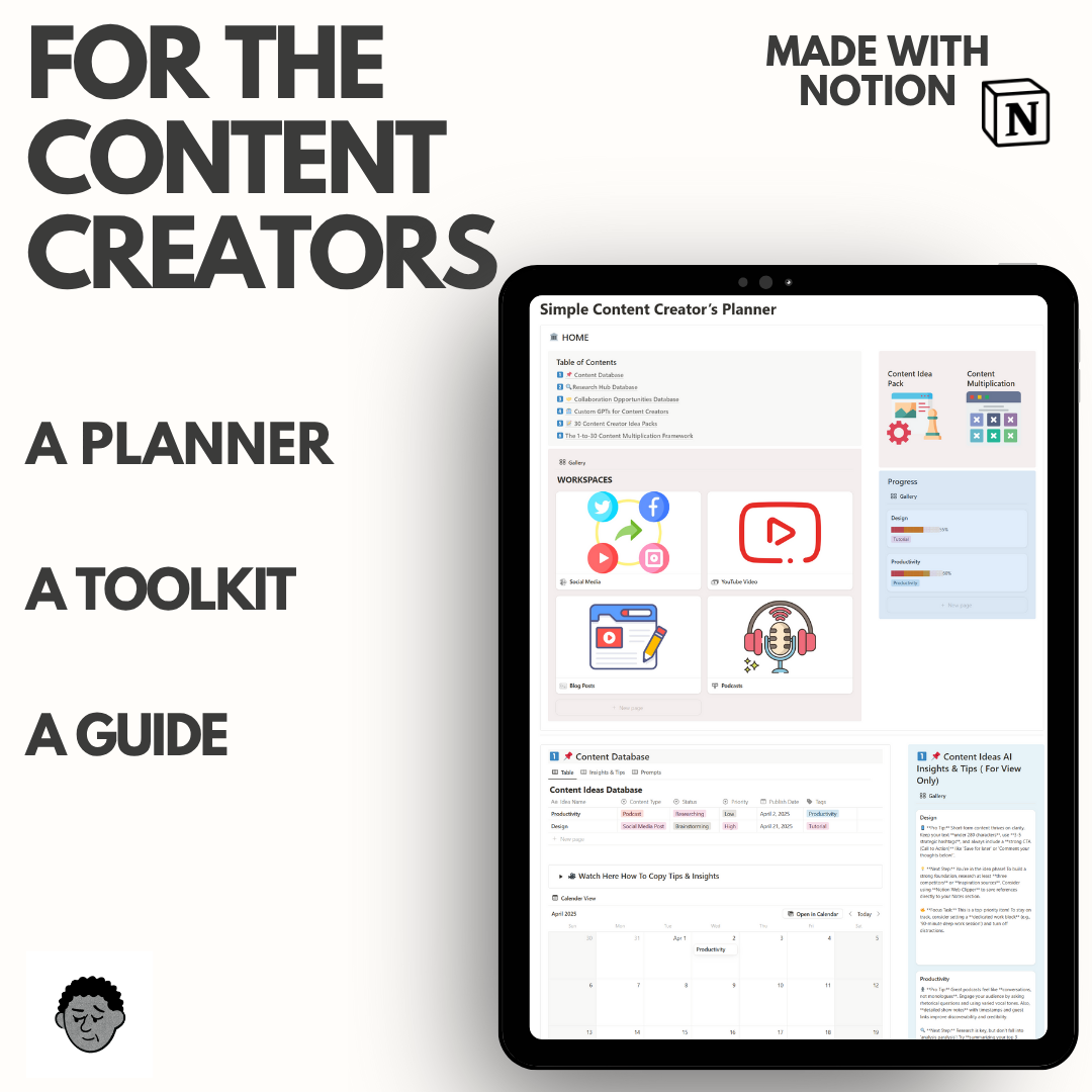 Simple Content Creator's Planner Notion Template.