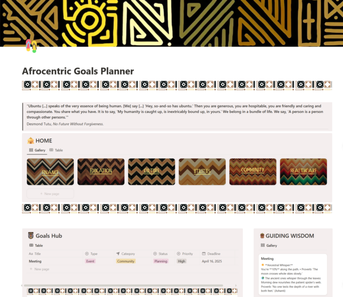 Afrocentric Goals Planner Notion Template.