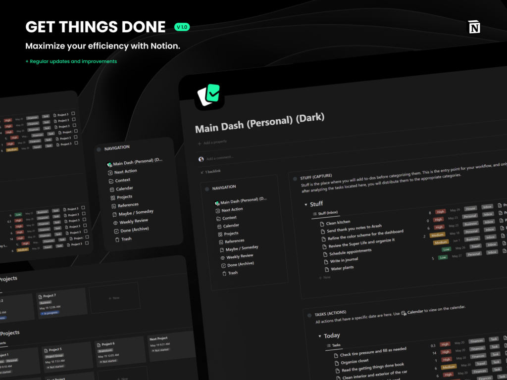 Getting Things Done Notion Template by Mr Pugo