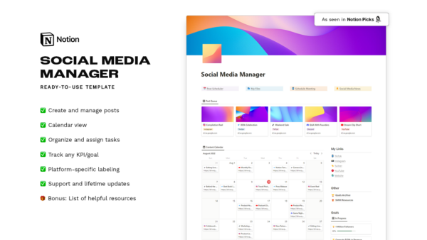 Social Media Manager Notion Template.
